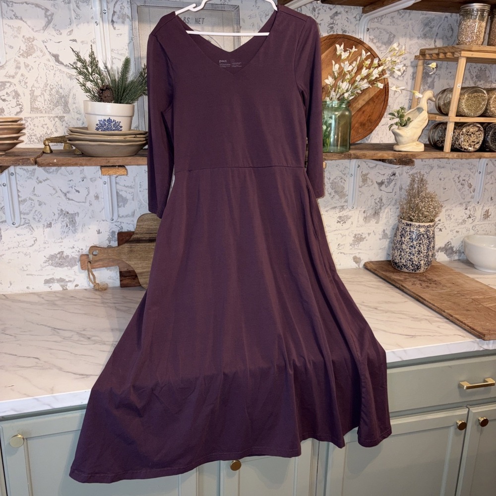 PACT Organic Cotton Women's L House Dress Pockets Cottagecore Purple